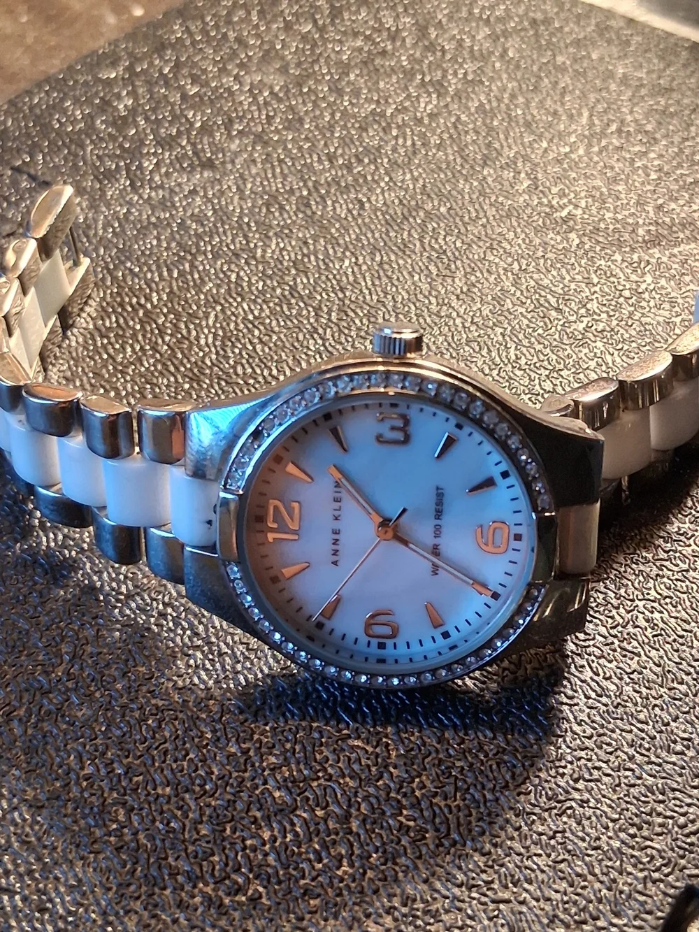 Anne Klein Silver and White Crystal Accent Bracelet Watch